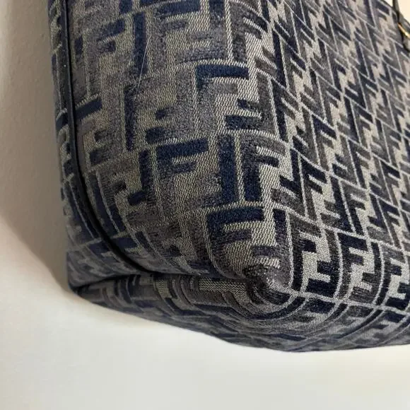 Fendi FF Zucca Monogram Dark Blue Large Roll Reversible Shopper - Picture 16 of 16